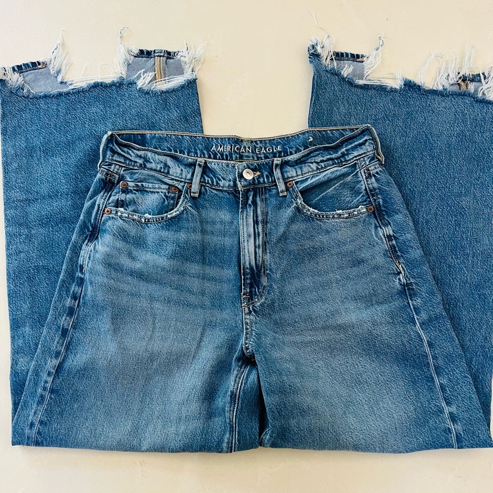 American Eagle Outfitters Medium Blue High-Waisted Wide Leg Jeans